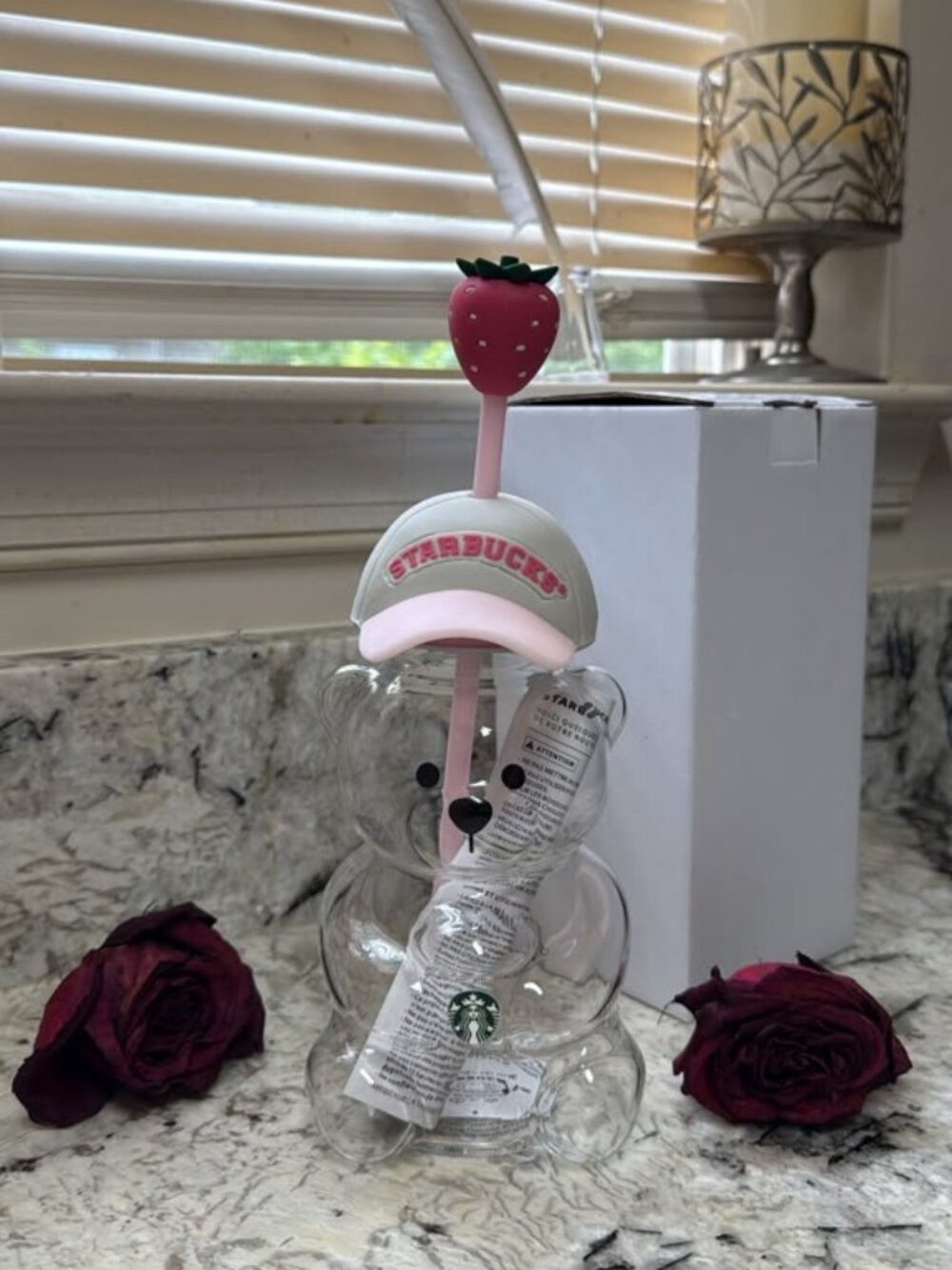 Starbucks Pink Bearista Glass Cold Cup 20oz Bear Tumbler Straw NWT